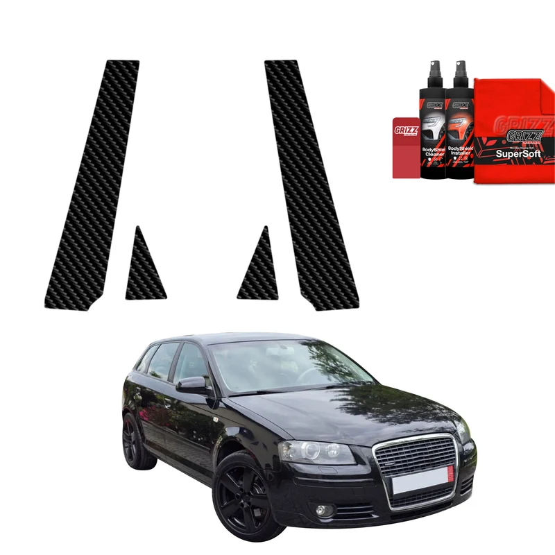 4in1 Schwarze Grizz Protector schutzfolie für B-C-Säule - Audi A3 8P Hatchback 5D (2003-2008)