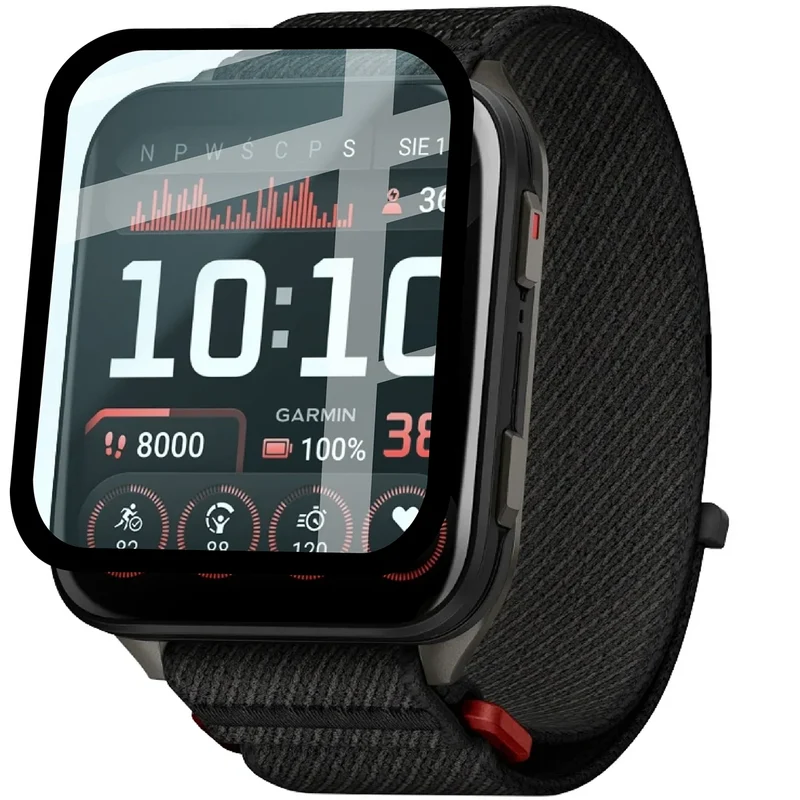 Hybrides Glas für Garmin Venu X1, Bizon Glass Watch Edge Hybrid, Schwarz