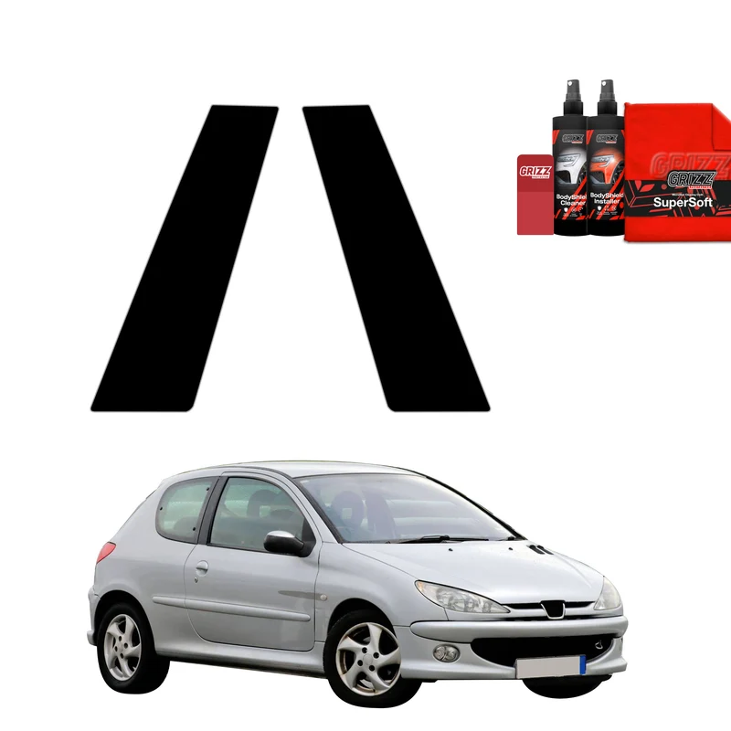2in1 Schwarze Grizz Protector schutzfolie für B-Säule - Peugeot 206 (1998-2009)