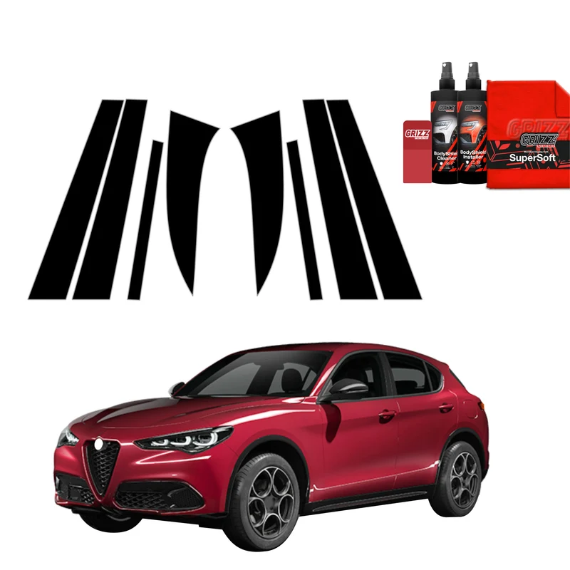 8in1 Schwarze Grizz Protector schutzfolie für B-C-Säule - Alfa Romeo Stelvio (2023-2026)