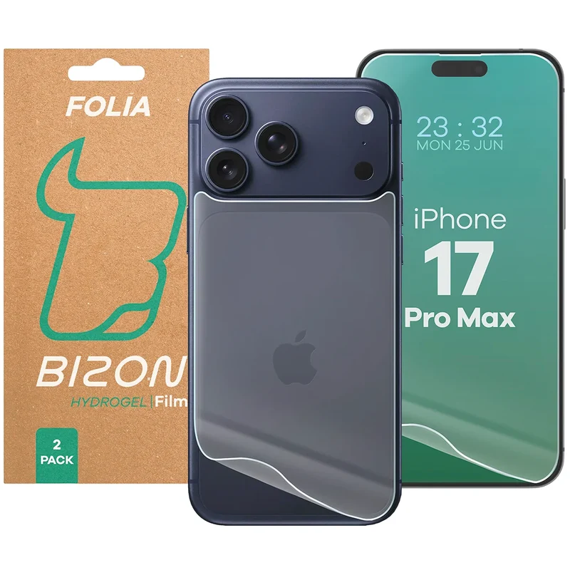 Hydrogel Folie für Display und Rückseite Bizon Film Hydrogel Pack für iPhone 17 Pro Max, 2 Stück