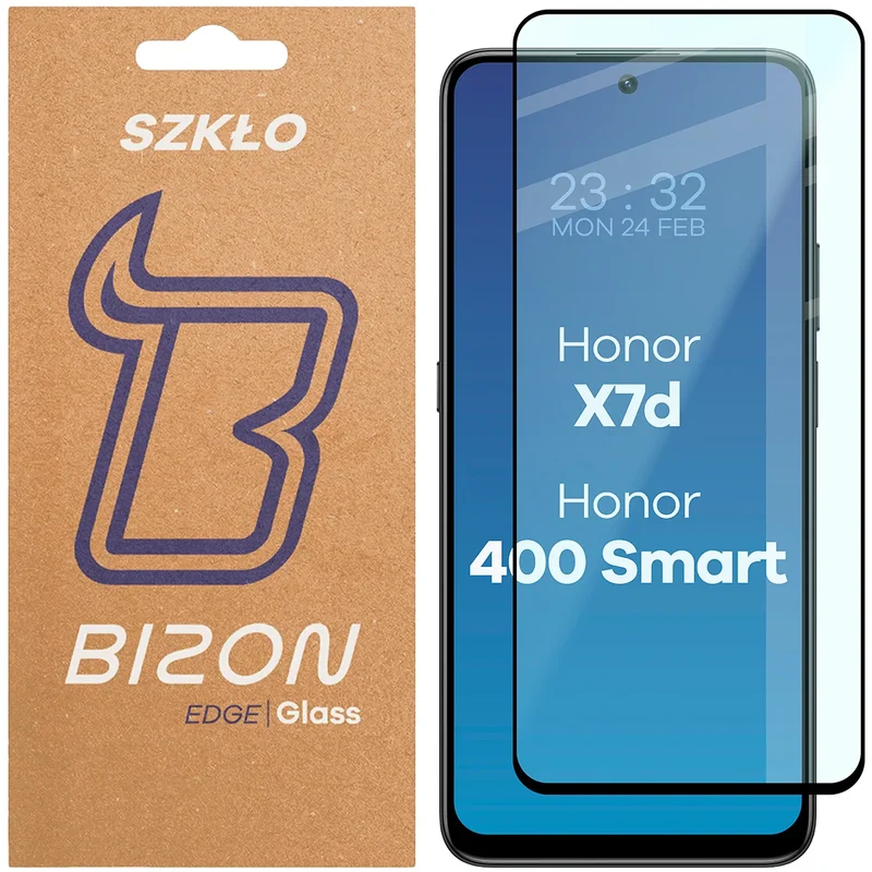 Gehärtetes Glas für Honor X7d / Honor 400 Smart, Bizon Glass Edge, Schwarzer Rahmen