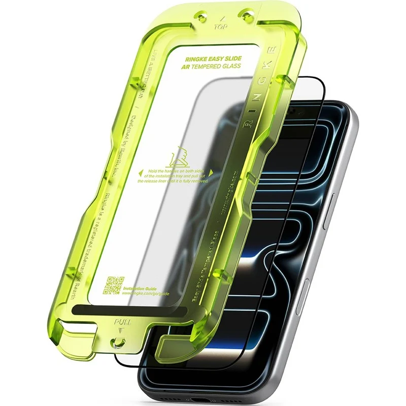 Gehärtetes Antireflexglas mit Applikator für iPhone 17 Pro, Ringke Easy Slide AR, 1 Stück, schwarzer Rahmen