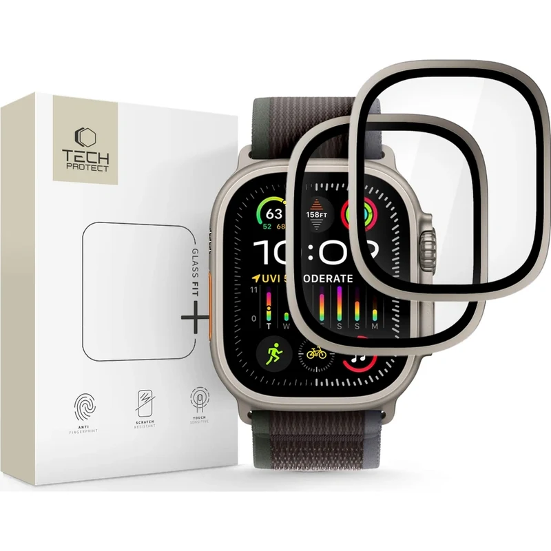 Gehärtetes Glas für Apple Watch Ultra 4/3/2/1 49 mm, 2 Stück, Tech-Protect Glass Ring, Titanium