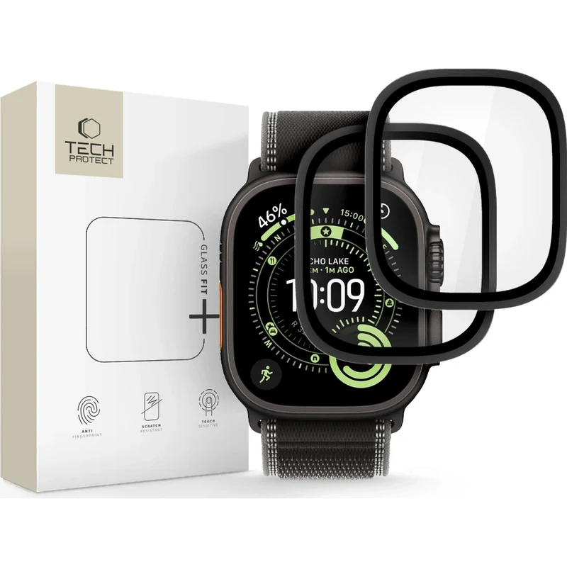 Gehärtetes Glas für Apple Watch Ultra 4/3/2/1 49 mm, 2 Stück, Tech-Protect Glass Ring, Schwarz