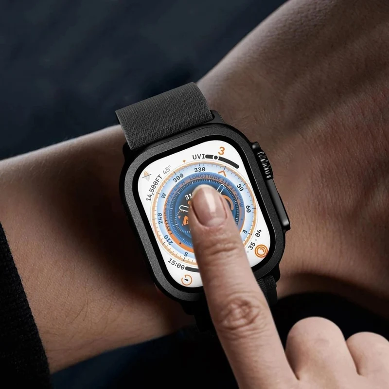 Gehärtetes Glas für Apple Watch Ultra 4/3/2/1 49 mm, 2 Stück, Tech-Protect Glass Ring, Schwarz