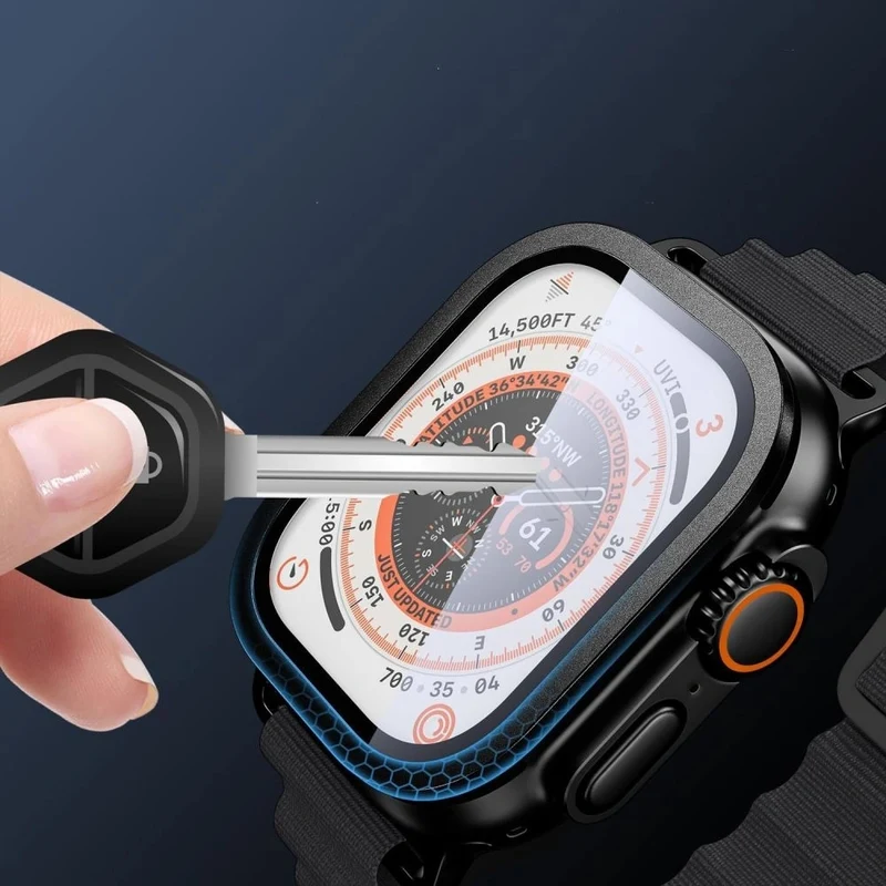 Gehärtetes Glas für Apple Watch Ultra 4/3/2/1 49 mm, 2 Stück, Tech-Protect Glass Ring, Schwarz