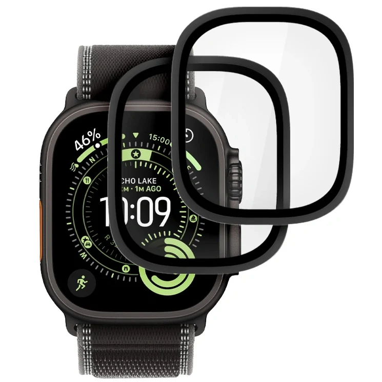 Gehärtetes Glas für Apple Watch Ultra 4/3/2/1 49 mm, 2 Stück, Tech-Protect Glass Ring, Schwarz