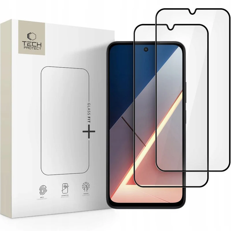 Gehärtetes Glas für Xiaomi POCO M7 4G, Tech-Protect Glass Fit Plus, 2 Stück, Schwarzer Rahmen