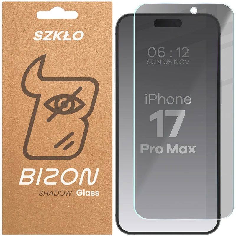 Gehärtetes Glas mit Privatschutzfilter für iPhone 17 Pro Max, Bizon Glass Clear Shadow, getönt