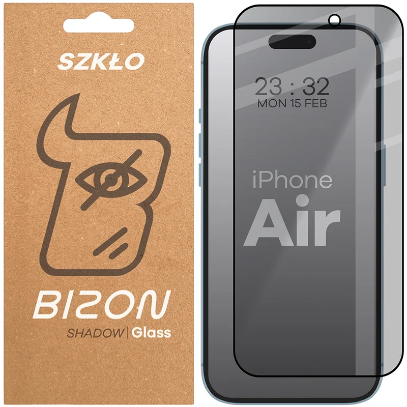 Gehärtetes Glas mit Privatschutzfilter für iPhone Air, Bizon Glass Edge Shadow, getönt mit schwarzer Rahmen