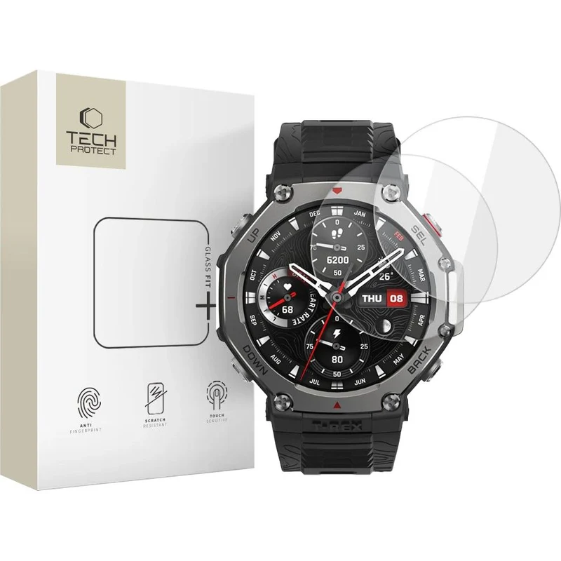 Gehärtetes Glas für Amazfit T-Rex 3 Pro 48 mm, Tech-Protect Glass Fit Plus, 2 Stück