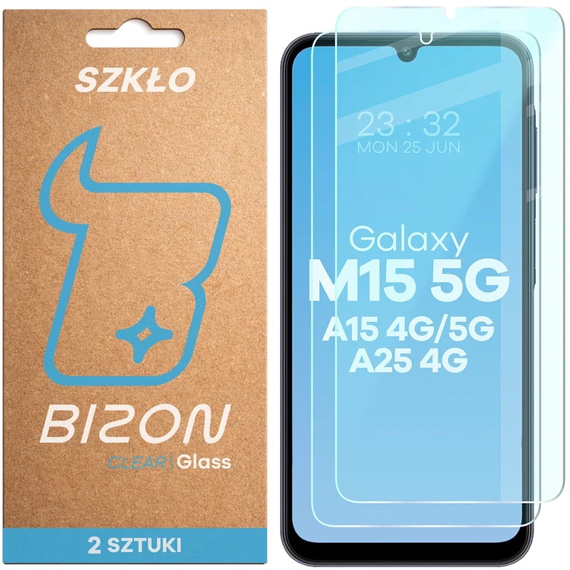 Gehärtetes Glas für Galaxy A15 4G/5G / A25 5G / M15 5G, Bizon Glass Clear Duo, 2 Stück