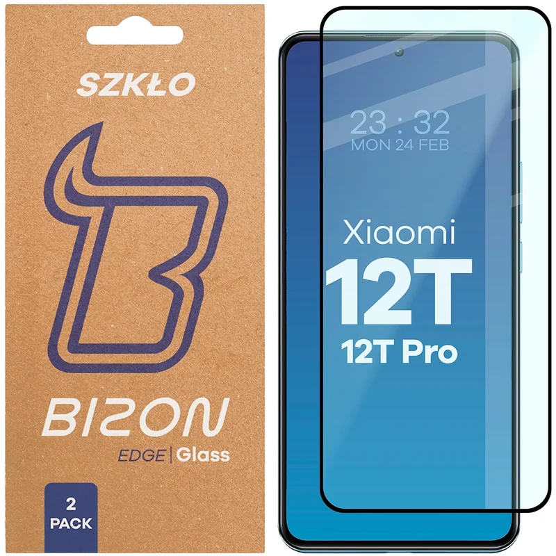 Gehärtetes Glas für Xiaomi 12T / 12T Pro, Bizon Glass Edge Duo, Schwarzer Rahmen, 2 Stück