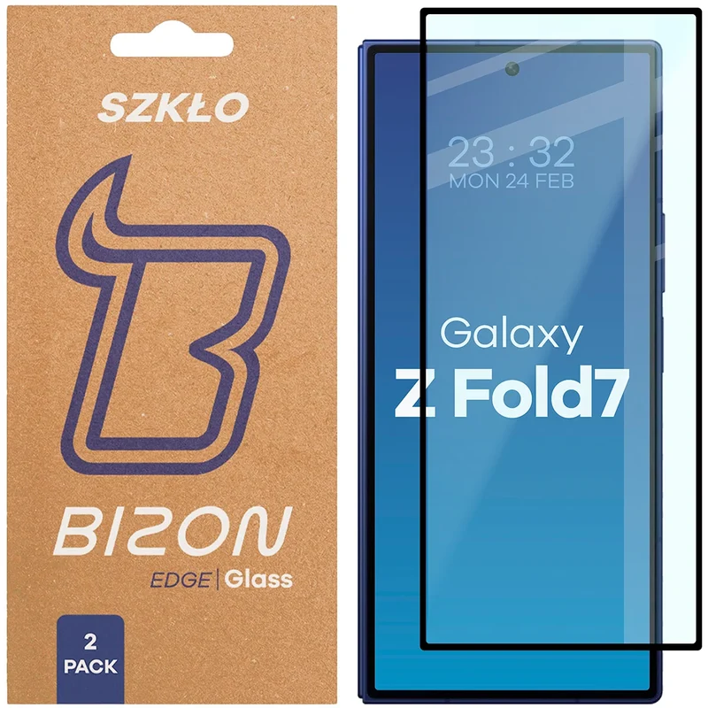 Gehärtetes Glas für Galaxy Z Fold7, Bizon Glass Edge Duo, Schwarzer Rahmen, 2 Stück