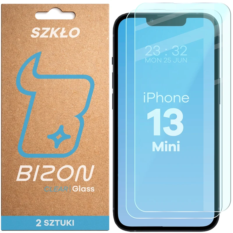 Gehärtetes Glas für iPhone 13 Mini, Bizon Glass Clear Duo, 2 Stück