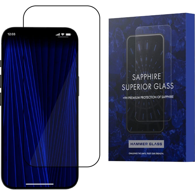 Saphirglas für iPhone 17 / 17 Pro, Hammer Glass Sapphire Superior, Schwarzer Rahmen