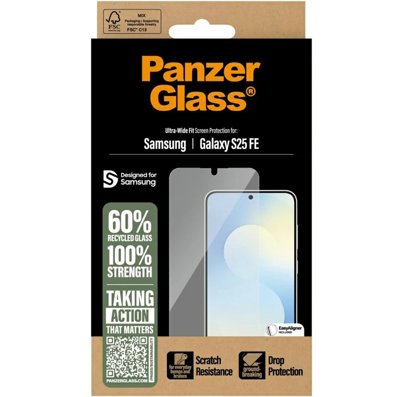 Gehärtetes Glas mit Applikator für Galaxy S26 FE/S25 FE, PanzerGlass Ultra-Wide Fit EasyAligner