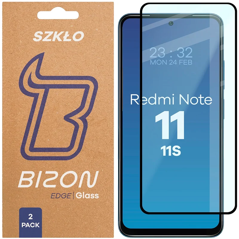 Gehärtetes Glas für Xiaomi Redmi Note 11 / 11S 4G, Bizon Glass Edge Duo, Schwarzer Rahmen, 2 Stück
