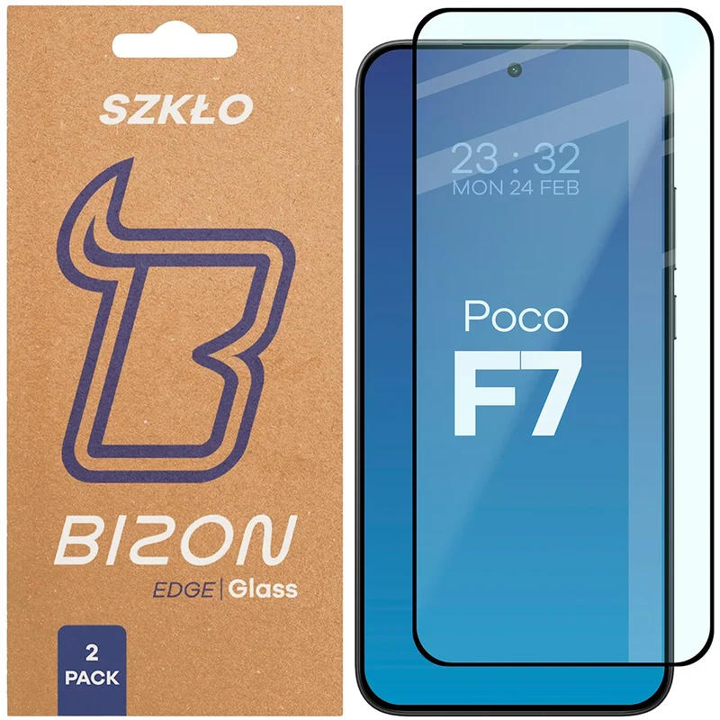 Gehärtetes Glas für Xiaomi POCO F7, Bizon Glass Edge Duo, Schwarzer Rahmen, 2 Stück