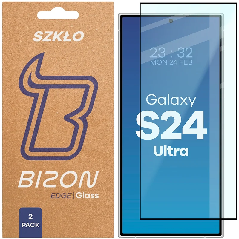 Gehärtetes Glas für Galaxy S24 Ultra, Bizon Glass Edge Duo, Schwarzer Rahmen, 2 Stück