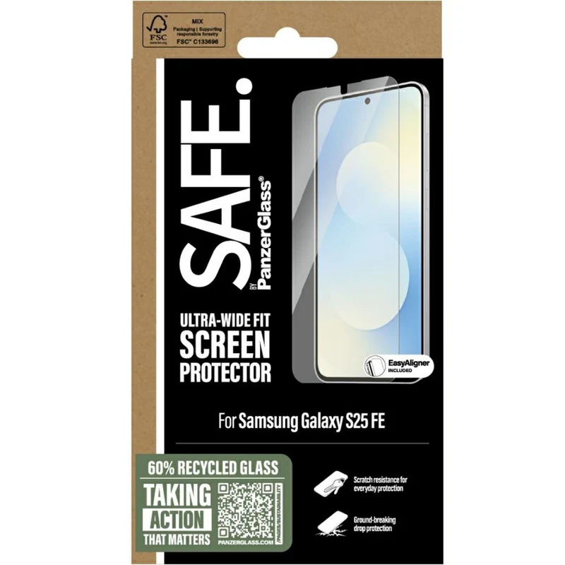 Gehärtetes Glas mit Applikator für Galaxy S26 FE/S25 FE, Safe by PanzerGlass Ultra-Wide Fit Easy Aligner