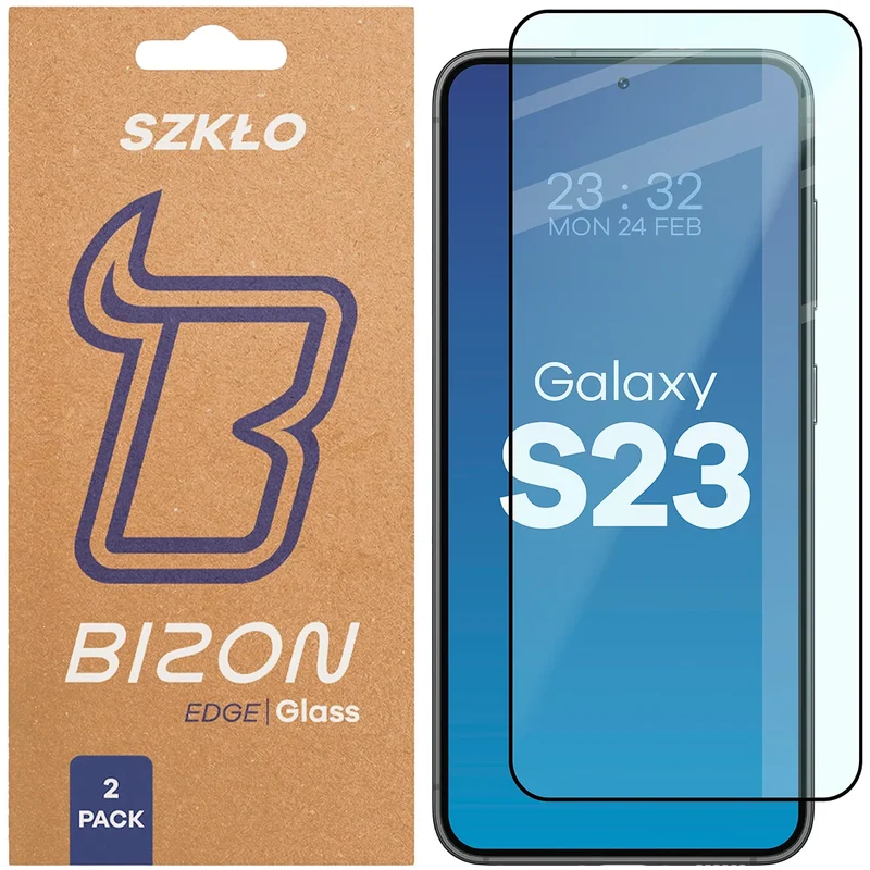 Gehärtetes Glas für Galaxy S23, Bizon Glass Edge Duo, Schwarzer Rahmen, 2 Stück