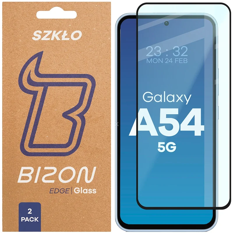 Gehärtetes Glas für Galaxy A54 5G, Bizon Glass Edge Duo, Schwarzer Rahmen, 2 Stück
