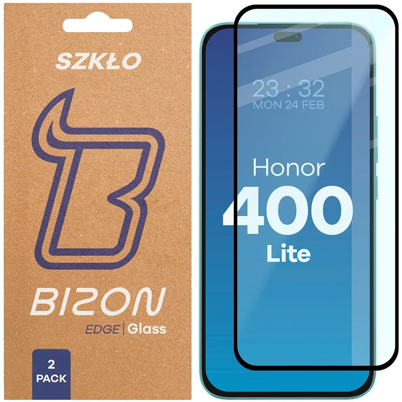Gehärtetes Glas für Honor 400 Lite, Bizon Glass Edge Duo, Schwarzer Rahmen, 2 Stück