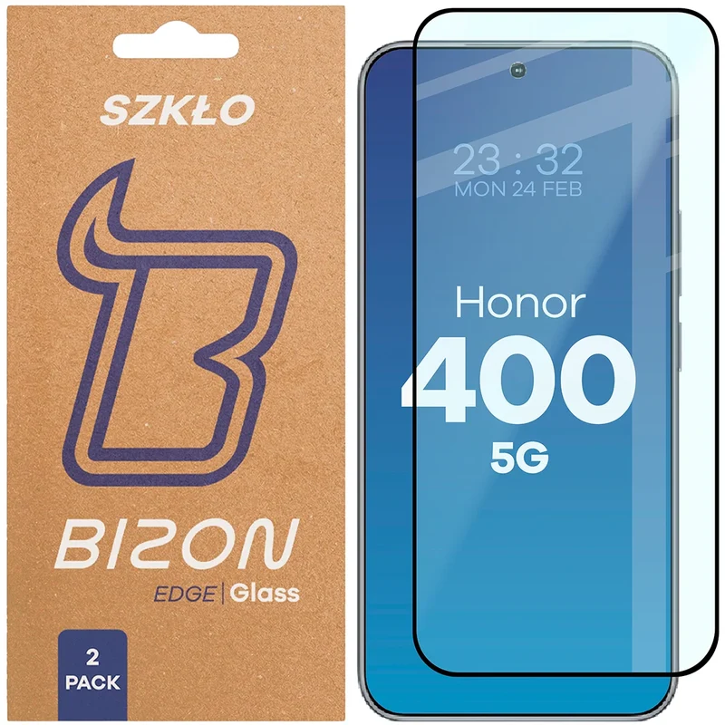 Gehärtetes Glas für Honor 400, Bizon Glass Edge Duo, Schwarzer Rahmen, 2 Stück