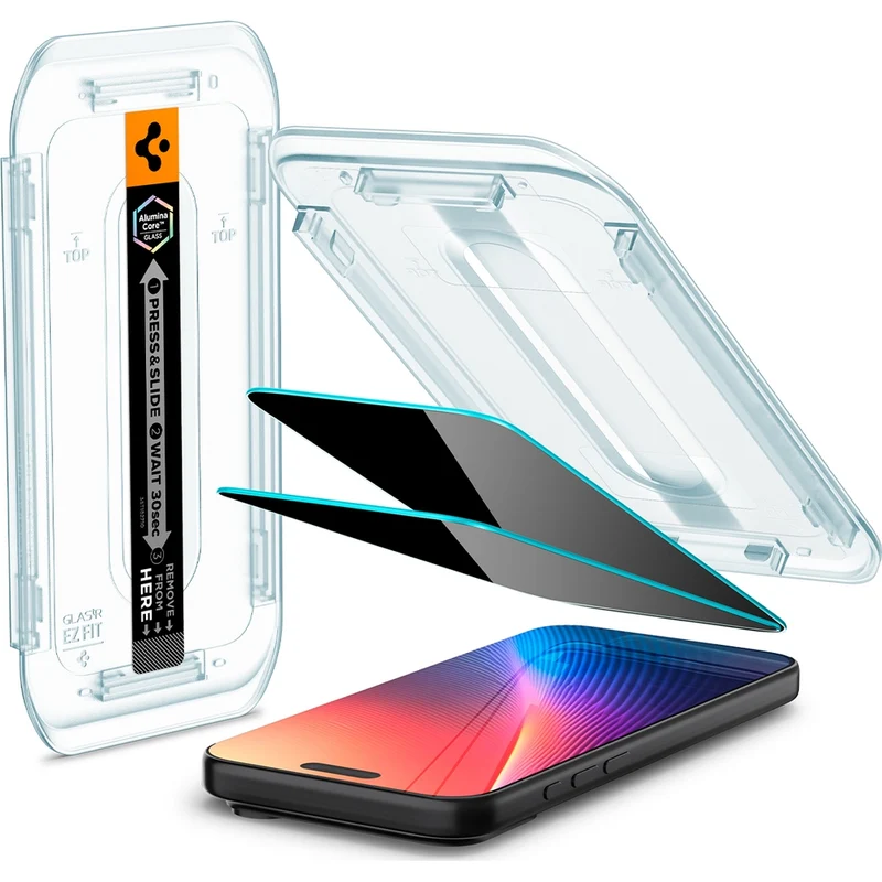 Glas + Applikator für iPhone 17 Pro / 17 / 16 Pro, Spigen Glas.tR EZ Fit Privacy 2-Pack (AC)