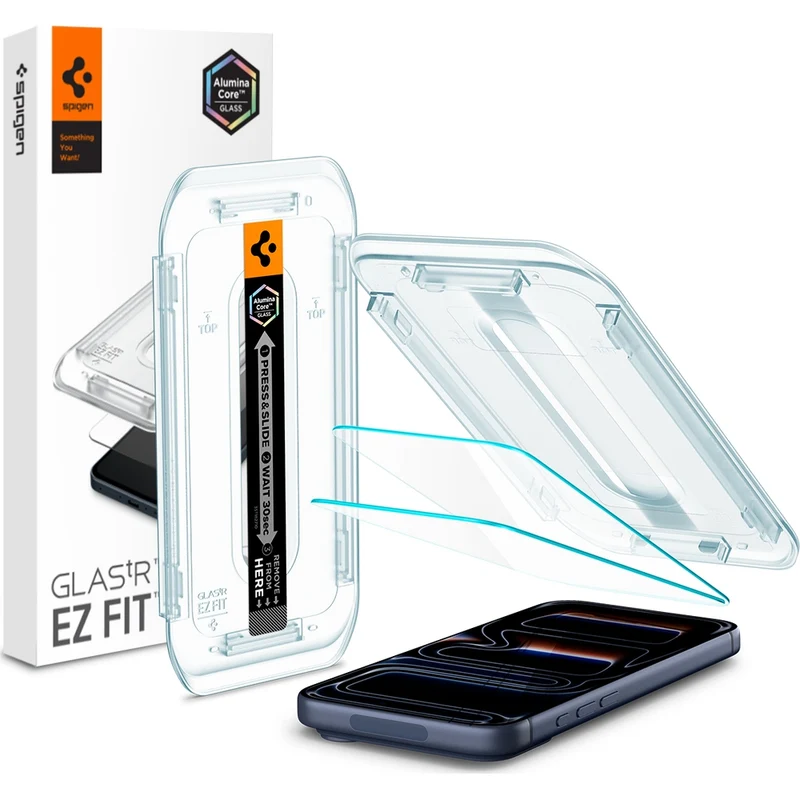Glas + Applikator für iPhone 18 Pro / 17 Pro / 17 / 16 Pro, Spigen Glas.tR EZ Fit 2-Pack (AC)