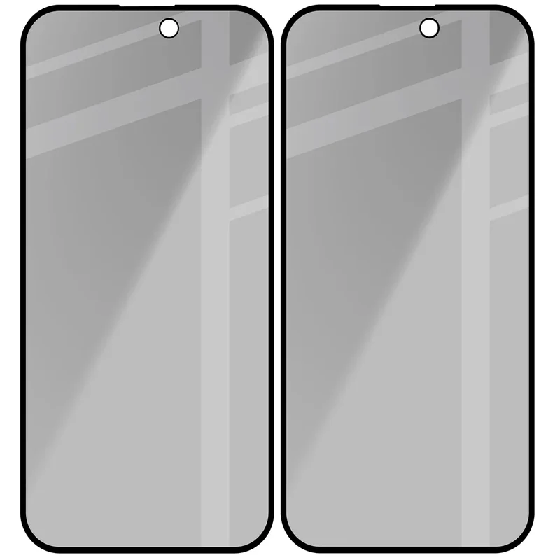 Gehärtetes Glas mit Privatschutzfilter für iPhone 15 / 16, Bizon Glass Edge Shadow Duo, getönt mit schwarzer Rahmen, 2 Stück