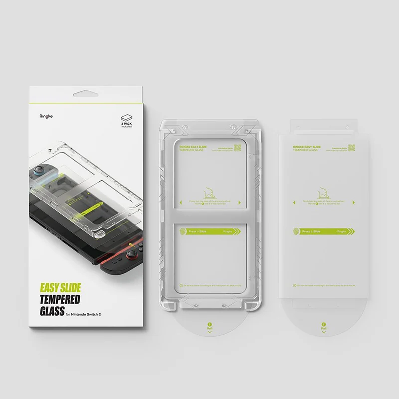 Gehärtetes Bildschirmglas mit Applikator für Nintendo Switch 2, Ringke Easy Slide, 2 Stück