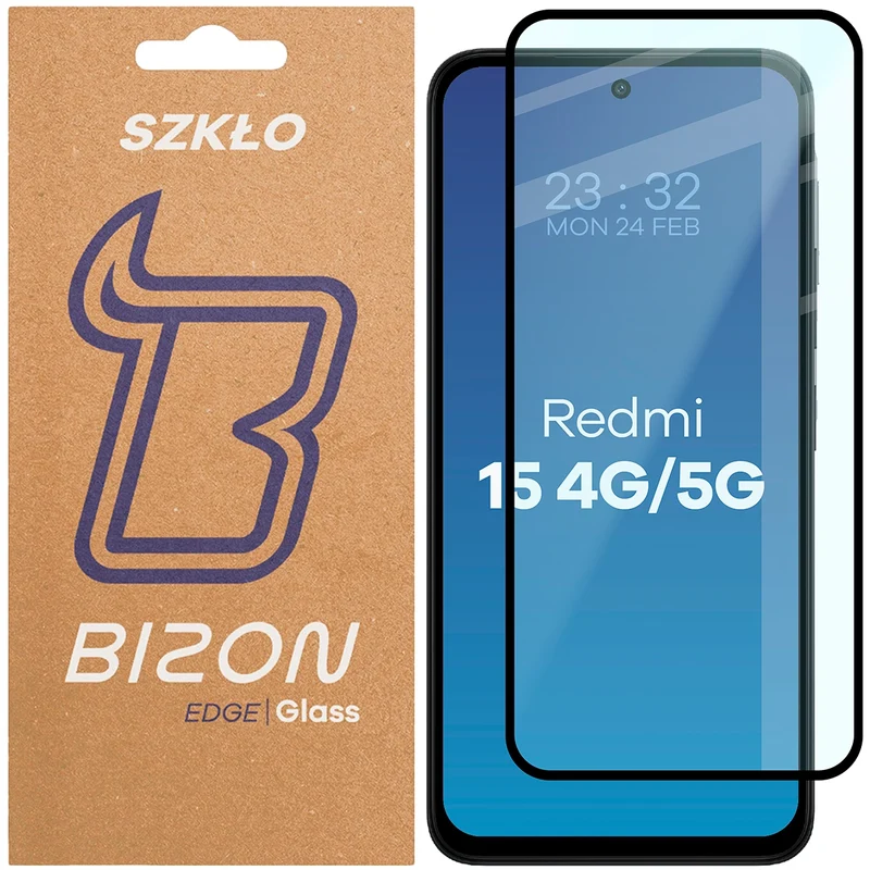 Gehärtetes Glas für Xiaomi Redmi 15 4G / 5G, Bizon Glass Edge, Schwarzer Rahmen