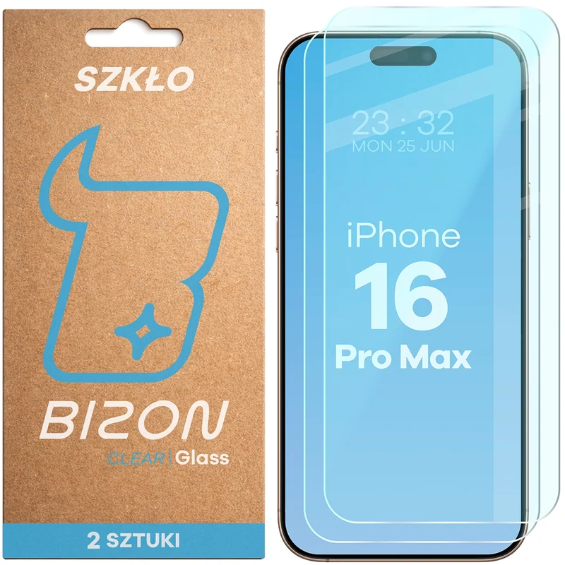 Gehärtetes Glas für iPhone 16 Pro Max, Bizon Glass Clear Duo, 2 Stück