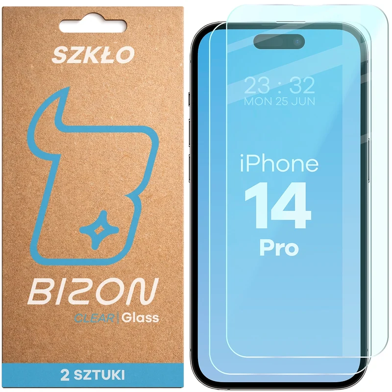 Gehärtetes Glas für iPhone 14 Pro, Bizon Glass Clear Duo, 2 Stück