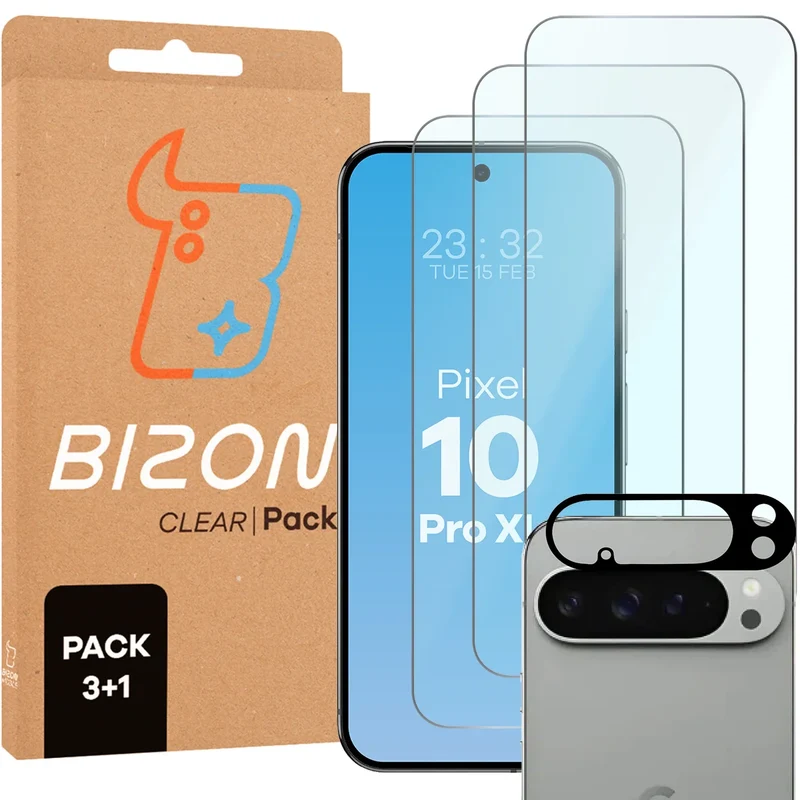 Gehärtetes Glas - 3 Stück + Kameraschutz für Google Pixel 10 Pro XL, Bizon Glass Clear Pack