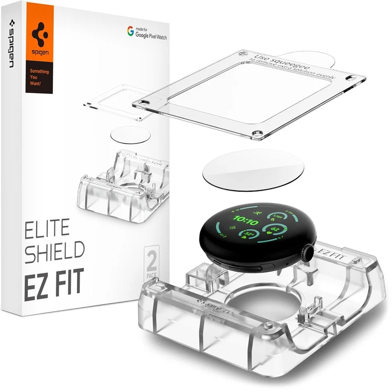 Bildschirmfolie + Applikator für Pixel Watch 5 / 4 / 3 (45 mm), Spigen Elite Shield EZ Fit 2-Pack, Transparent