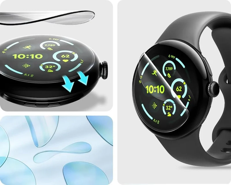 Bildschirmfolie + Applikator für Pixel Watch 5 / 4 / 3 (45 mm), Spigen Elite Shield EZ Fit 2-Pack, Transparent
