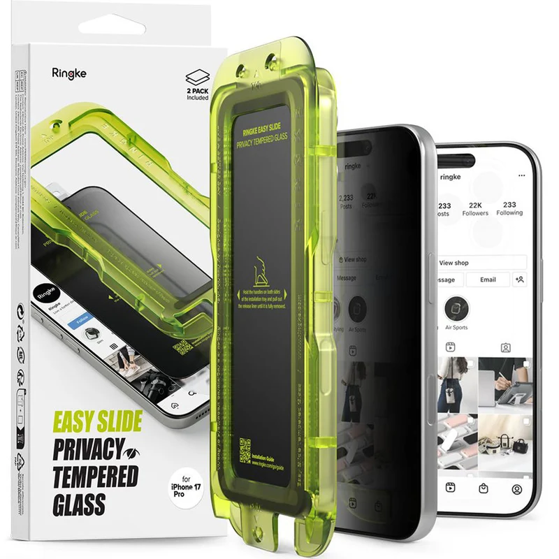 Sichtschutzglas mit Applikator für iPhone 17 Pro, Ringke Easy Slide Privacy, 2 Stück