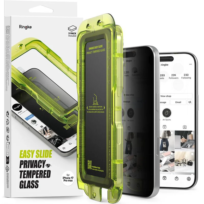 Sichtschutzglas mit Applikator für iPhone 17 Pro Max, Ringke Easy Slide Privacy, 2 Stück