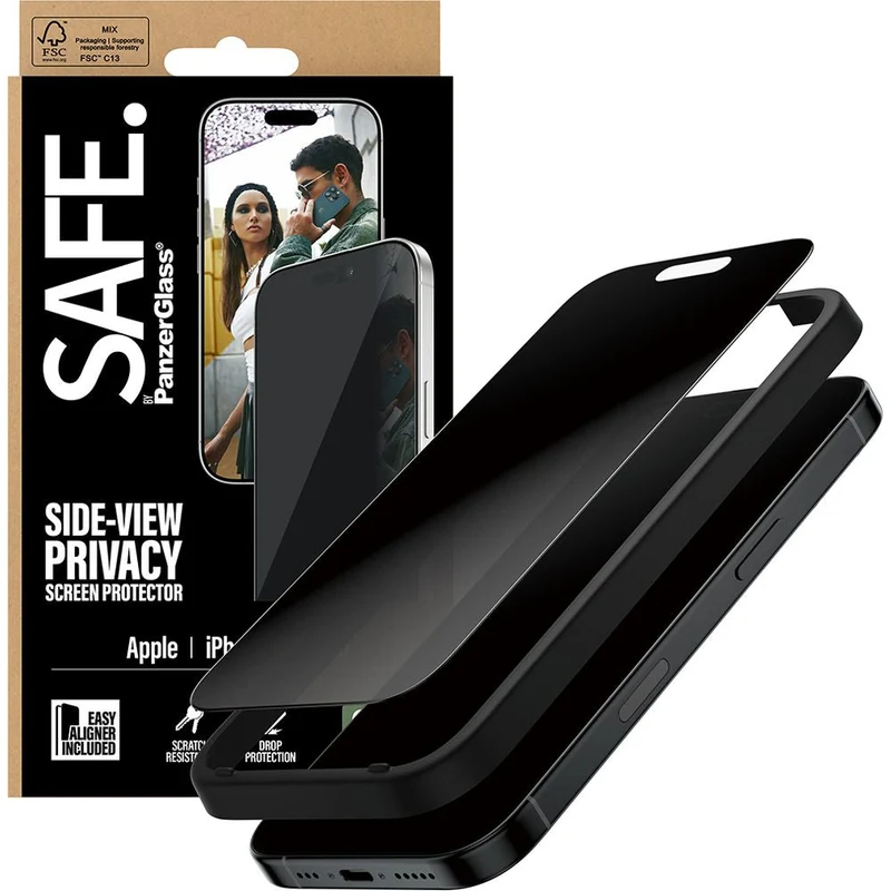 Sichtschutzglas mit Applikator für iPhone 17 / 16 Pro, SAFE by PanzerGlass Ultra-Wide Fit Privacy mit EasyAligner
