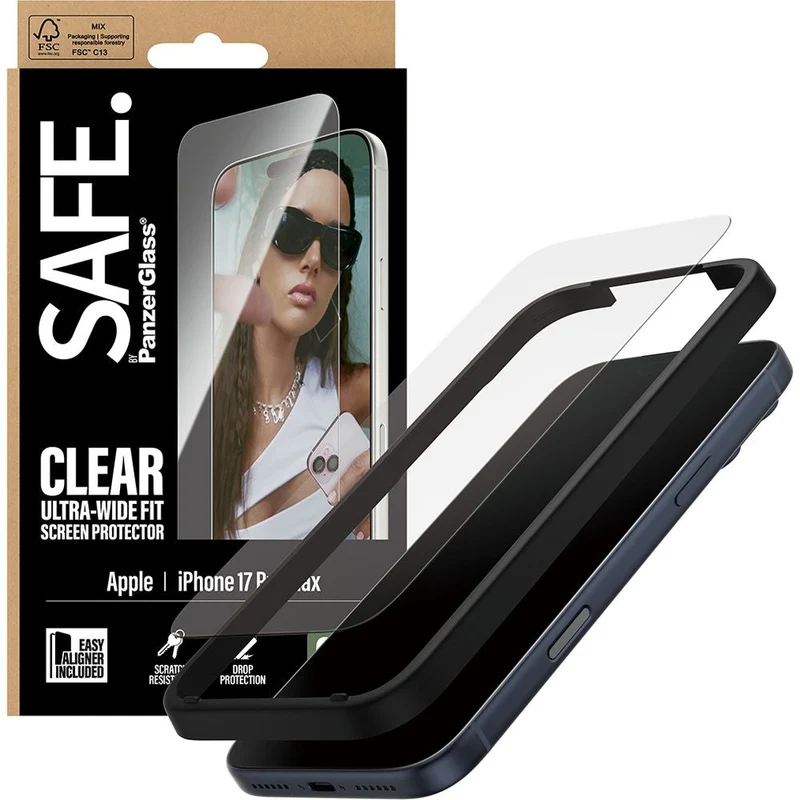 Gehärtetes Glas mit Applikator für iPhone 17 Pro Max, SAFE by PanzerGlass Ultra-Wide Fit Easy Aligner