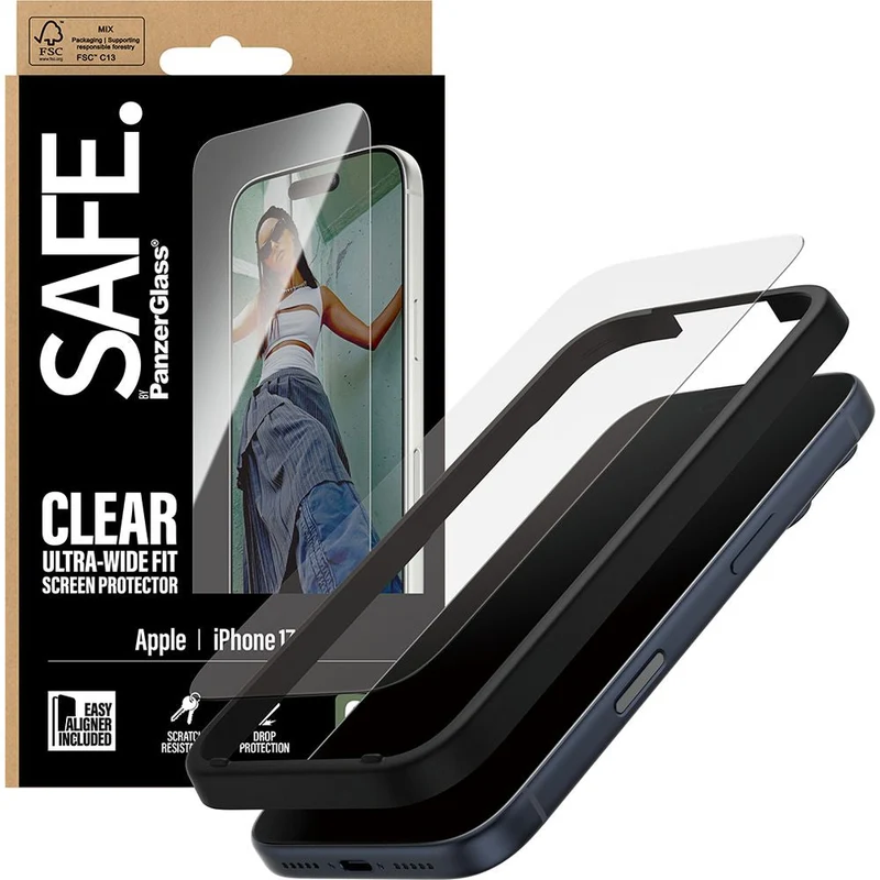 Gehärtetes Glas mit Applikator für iPhone 17 Pro, SAFE by PanzerGlass Ultra-Wide Fit Easy Aligner