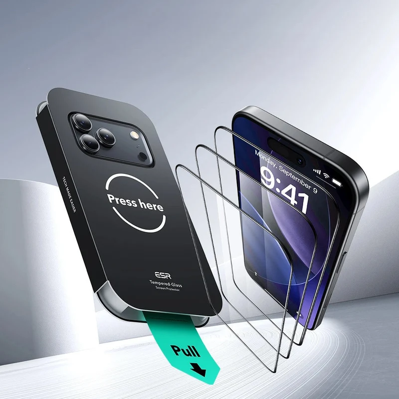 Gehärtetes Glas mit Positionierungsrahmen für iPhone 17 Pro Max, ESR UltraFit Tempered Glass, 2 Stück