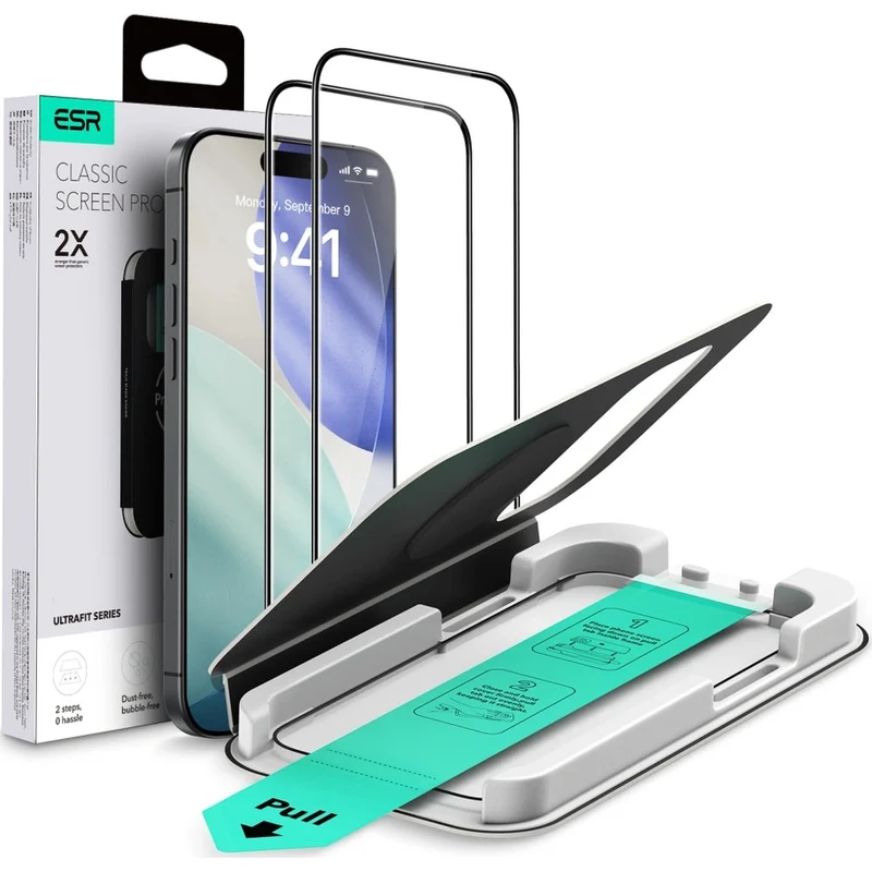 Gehärtetes Glas mit Positionierungsrahmen für iPhone 17 Pro Max, ESR UltraFit Tempered Glass, 2 Stück