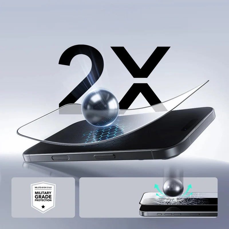 Gehärtetes Glas mit Positionierungsrahmen für iPhone 17 / iPhone 16 Pro, ESR UltraFit Tempered Glass, 2 Stück