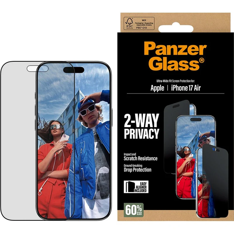 Sichtschutzglas mit Applikator für iPhone Air, PanzerGlass 2-way Ultra-Wide Fit Privacy Plus EasyAligner