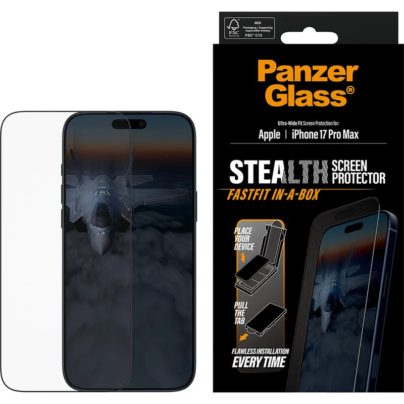 Gehärtetes Glas mit Applikator für iPhone 17 Pro Max, PanzerGlass Stealth Ultra-Wide Fastfit